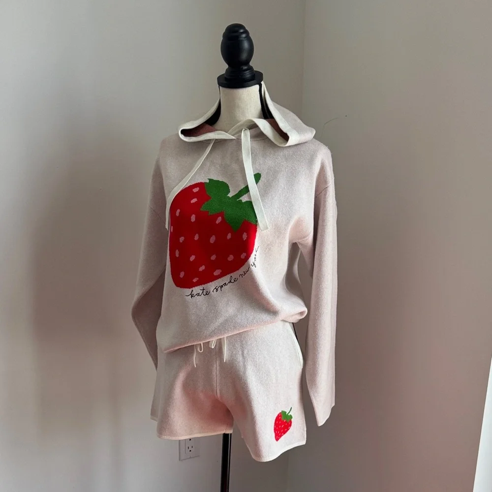 NWT SET kate spade x Target strawberry sweater knit hoodie & shorts extra small
